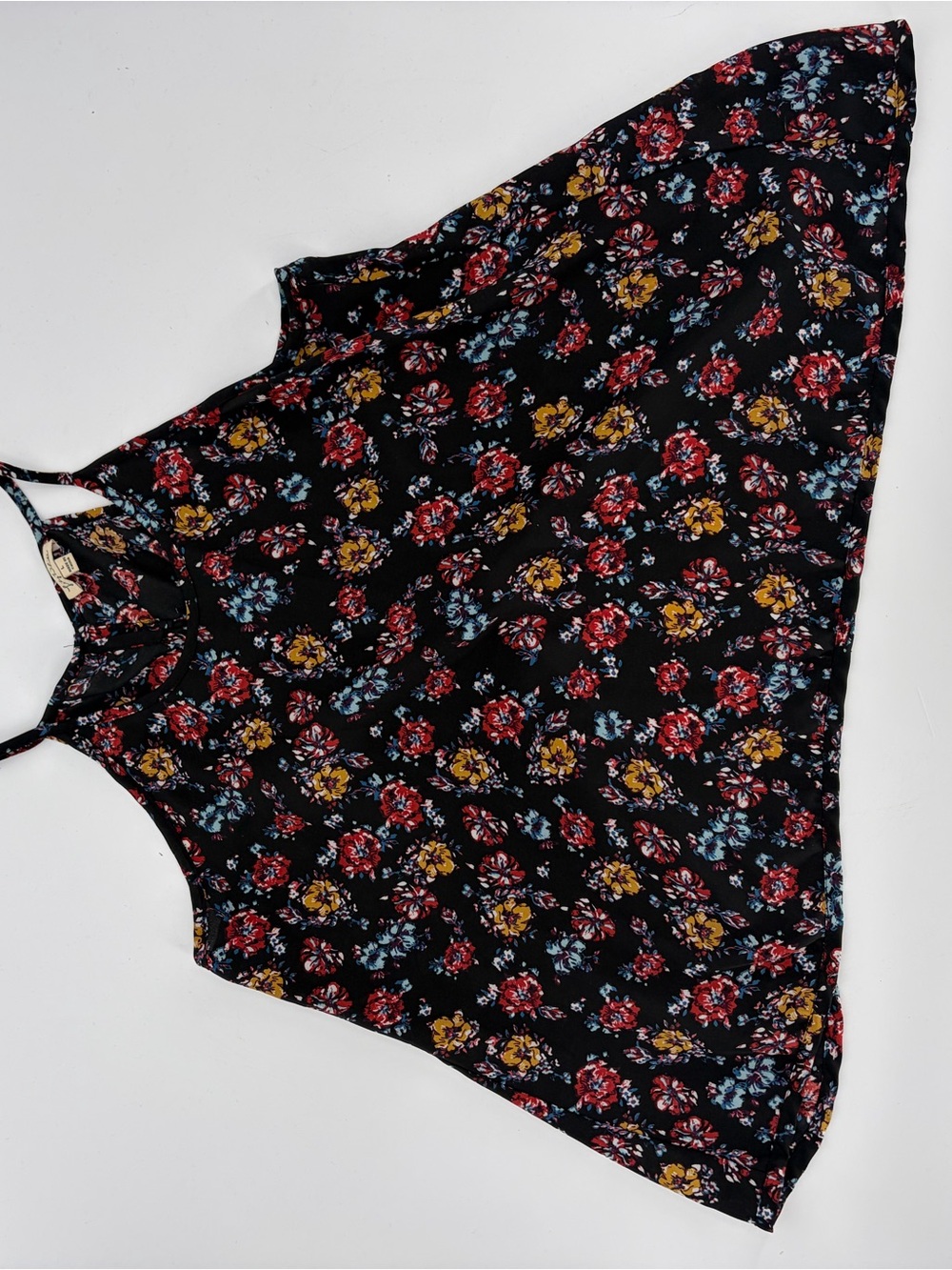 Lily White Black Floral Halter Camisole with Red & Yellow Blooms